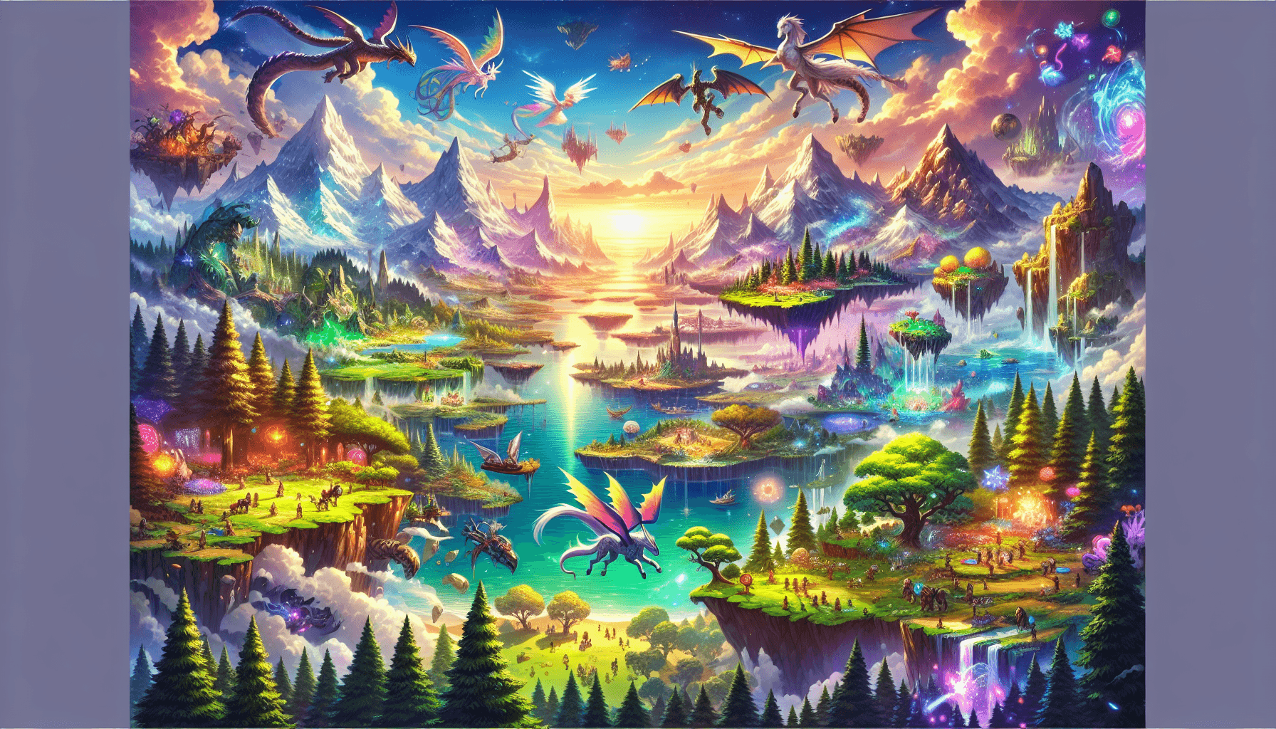 Mundo de fantasía con criaturas mágicas